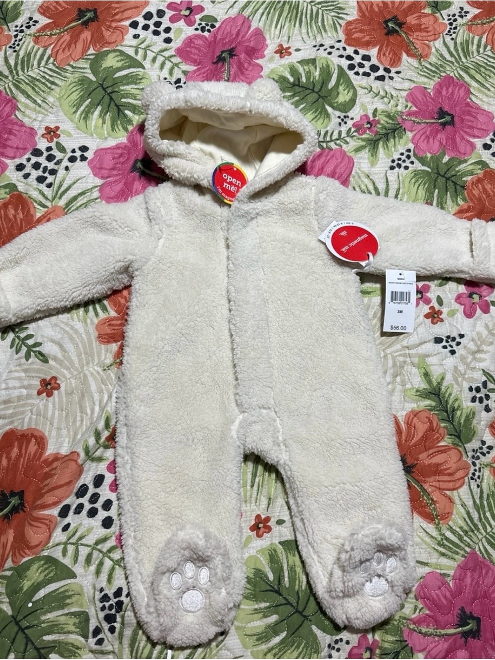 Magnetic Me Cream Plush Bear Hooded Footed One-Piece
